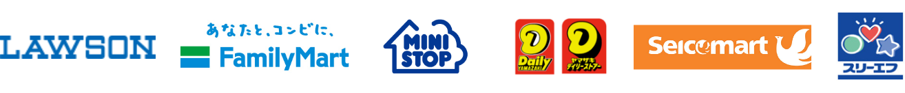 LAWSON、FamilyMart、MINI STOP、Daily YAMAZAKI、Seicomart、スリーエフ